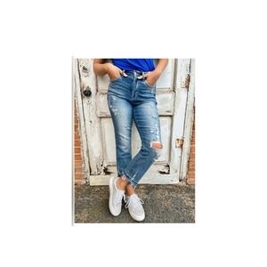 Judy Blue Distressed Straight Fit Ankle Jeans Raw Hem Sz 5/27 – Style #JB82436MD